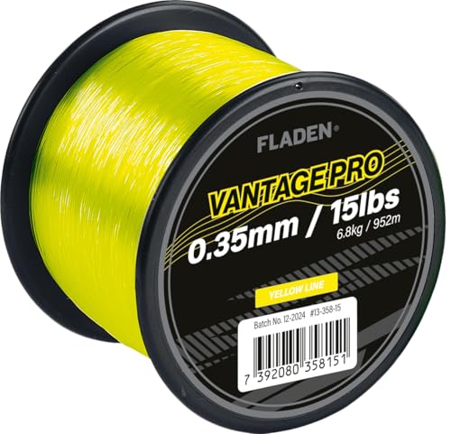 FLADEN Vantage Pro 1/4lb Bulk Monofilament Sea Fishing Line – Extra Strong Fluorescent Yellow, 15lb, 20lb, 30lb & 50lb